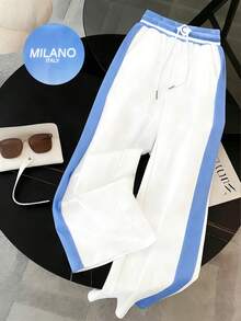 Resyla 女士字母印花短袖T恤和短裤两件套，休闲运动日常穿搭，春夏款 - 彩色 - 查看 3