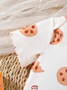 SHEIN Pelele de manga corta con cuello redondo y estampado de comida de dibujos animados para bebé niño - Caqui - Ver 6