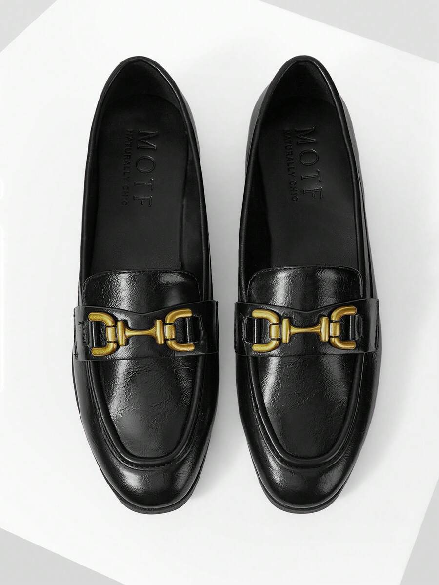MOTF PREMIUM WOMEN PU LEATHER METAL DECOR FLATS VALENTINE'S DAY - Black - View 1