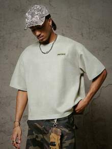 PAVTROS Men's Casual Loose Fit Round Neck Short Sleeve T-Shirt With Applique, Summer - Light Grey - View 3