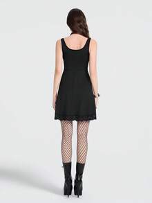 Breakform Đầm ngắn nữ phong cách Gothic thanh lịch, gợi cảm, cổ chữ U, ôm sát, phối ren ở gấu váy. - màu đen - Xem 2