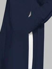 Ontre 2026春夏新款藏蓝色女士休闲宽松度假衬衫，长款蓝色衬衫，女士衬衫，女士纽扣衬衫，通勤装，夏季商务休闲沙滩派对连衣裙，教师服，办公服 - 藏蓝色 - 查看 6