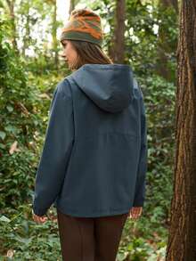 Exploreva Women's Long Sleeve Zip-Up Hooded Casual Jacket - Dusty Blue - View 2