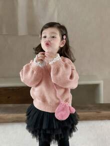 DAZY Baby Girls' Crew Neck Solid Color Casual Long Sleeve Sweater Toddler Girls Clothes - Pink - View 4