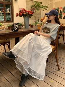 DAZY 女士蕾丝韩版清新休闲迷你裙 - 白色 - 查看 4