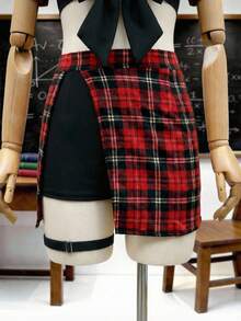 Fantasy Costume 4pcs/Set Plaid Pencil Skirt Sexy Professional Outfit - Multicolor - View 6