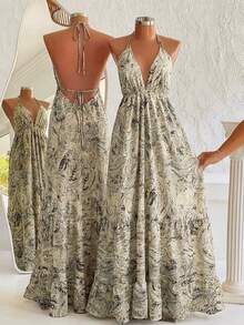 Franclia Women's Vacation Style Printed Open Back Tie Strap Dress - Multicolor - View 1