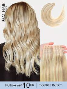 10Pcs Double Inject Hole Weft Hair Extension, Twin Tab, Natural Pull Through Micro Hair, Natural Look Hairpiece For Salon Natural High Quality Real Remy Human Hair - Multicolor - View 1