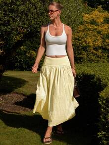 COSMINA 女士格子印花百褶休闲度假裙 - 綠色 - 查看 3