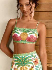 CAJUNI Conjunto de top corto y falda con estampado de piña para vacaciones, conjunto de falda y parte superior de verano para mujer - Multicolor - Ver 5