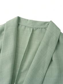 Elenzga Fashionable Casual French Retro Elegant Minimalist 3/4 Sleeve Office Wear Thin Blazer - Green - View 3