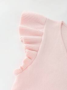 Franclia 浅粉色荷叶边喇叭袖V领时尚简约优雅复古通勤休闲春夏低领短袖修身针织上衣女款浅粉色上衣夏季上衣女款粉色上衣女款针织上衣女款可爱上衣 - 淺粉色 - 查看 4