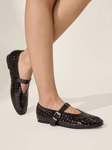 CUCCOO CHICEST Giày bệt nữ mũi tròn thoải mái kiểu Mary Jane cổ điển đơn giản với họa tiết laser, thích hợp cho mùa xuân, lễ Phục sinh và Giáng sinh. - Cà phê nâu - Xem 6