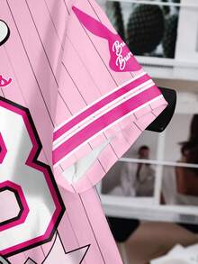 LOONEY TUNES X SHEIN 女士字母卡通印花休闲圆领短袖T恤，夏季 - 白色 - 查看 4