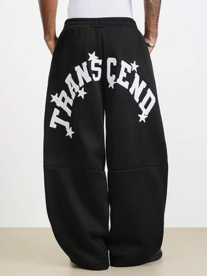 TOKVUE 男士街头风流行INS大字母撞色刺绣设计运动裤，适合户外音乐节、日常穿着、朋友聚会、送给男友/老公的礼物、周年纪念礼物，黑色
