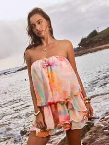 Opulessa 女士印花露背连体裤，适合春夏度假 - 粉色 - 查看 3