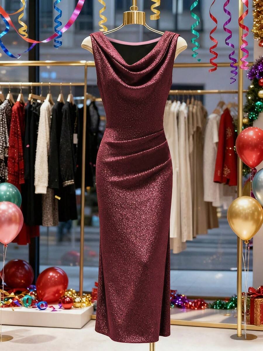 Franclia Women's Sleeveless Elegant Party Dress, Autumn/Winter - Rose Red - View 1
