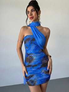 Firerie 春夏新款优雅性感褶皱腰身修身黑红网纱拼接无肩带迷你连衣裙，适合婚礼、音乐节、返校季、度假、派对、鸡尾酒会等场合。 - 彩色 - 查看 4