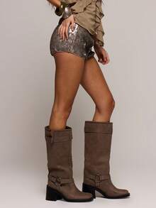 MUSERA Quần short siêu ngắn ôm sát cạp thấp đính sequin, thích hợp cho mùa xuân hè, gợi cảm, hẹn hò, đi club, lễ hội, kỳ nghỉ, du lịch, trang phục mùa xuân, Soul Ties. - Màu Hồng baby - Xem 4