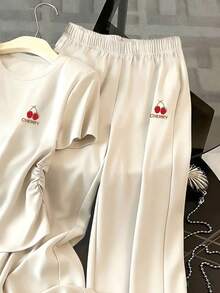 Resyla Women's Spring/Summer New Arrival Exquisite Cherry Print Casual 2 Pieces Set - Apricot - View 5