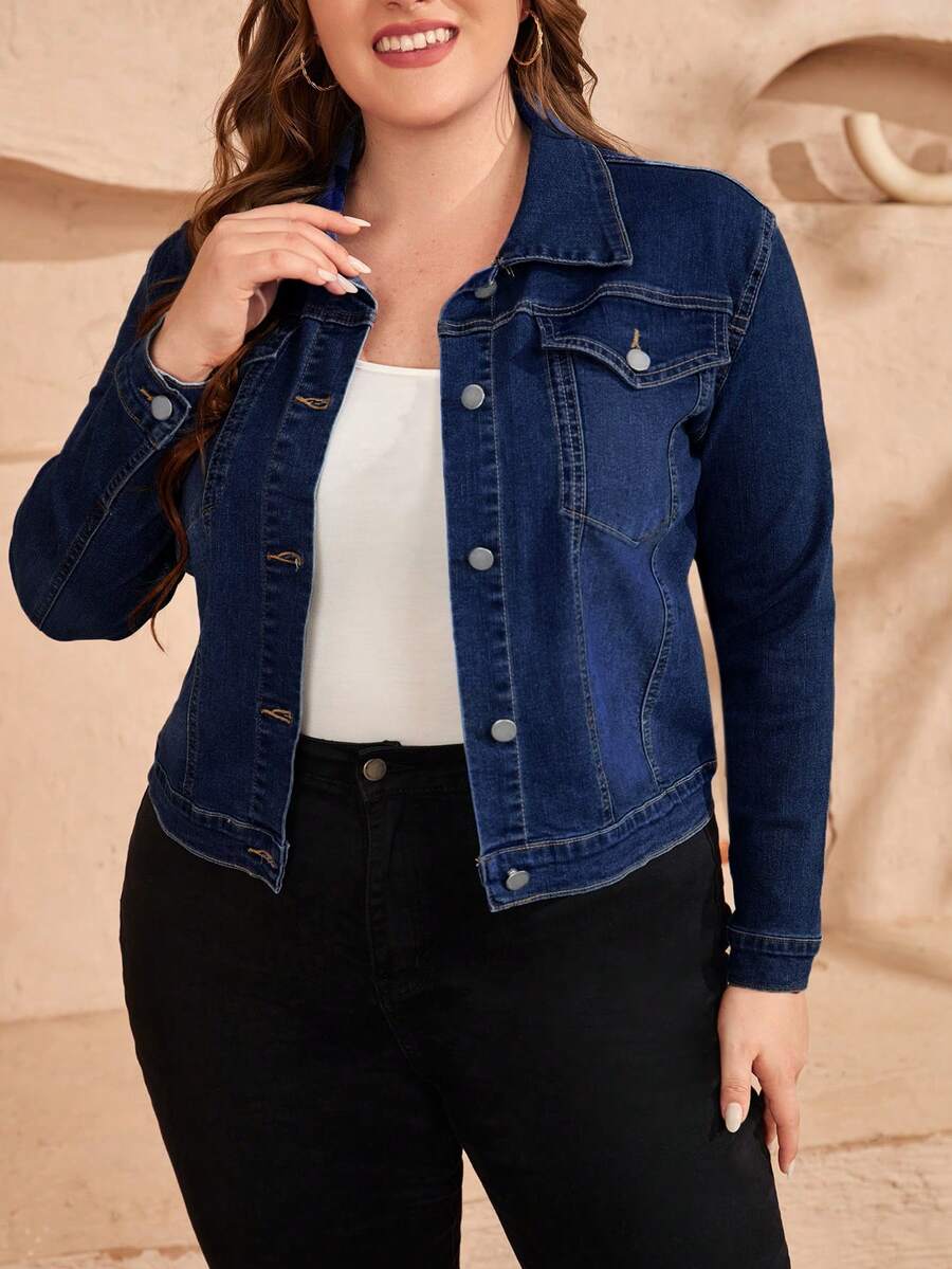 EMERY ROSE Veste en jean à manches longues pour femmes, décontractée et polyvalente, avec poches à rabat, pour le printemps et l'automne - Bleu azur - Voir 1