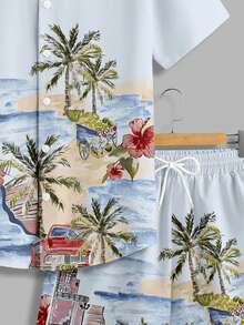 VIVINTIMO Men's Tropical Coconut Tree Beach Casual Shirt Set - Multicolor - View 4