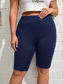 SHEIN Essnce Quần legging cỡ lớn, thoải mái, nhiều túi. - Màu xanh hải quân - Xem 3