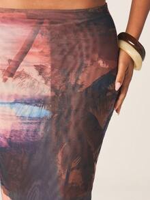 MISSGUIDED Tropical Sunset Palm Tree Print Maxi Skirt Bohemian Beach Summer Vacation Long Skirt Casual Flowy Evening Wear - Multicolor - View 4