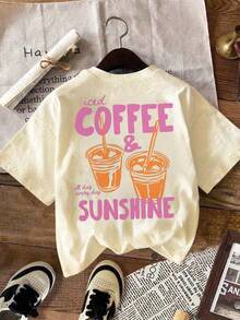 EMERY ROSE Iced Coffee And Sunshine Shirt, Iced Coffee Shirt, Coffee Lover Gifts, Summer Tshirt, Summer Vibes Shirt, Coffee TShirt - Apricot - View 2