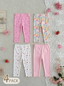 SHEIN 5件套女婴休闲百搭彩色花卉条纹印花裤子，春夏款 - 彩色 - 查看 10