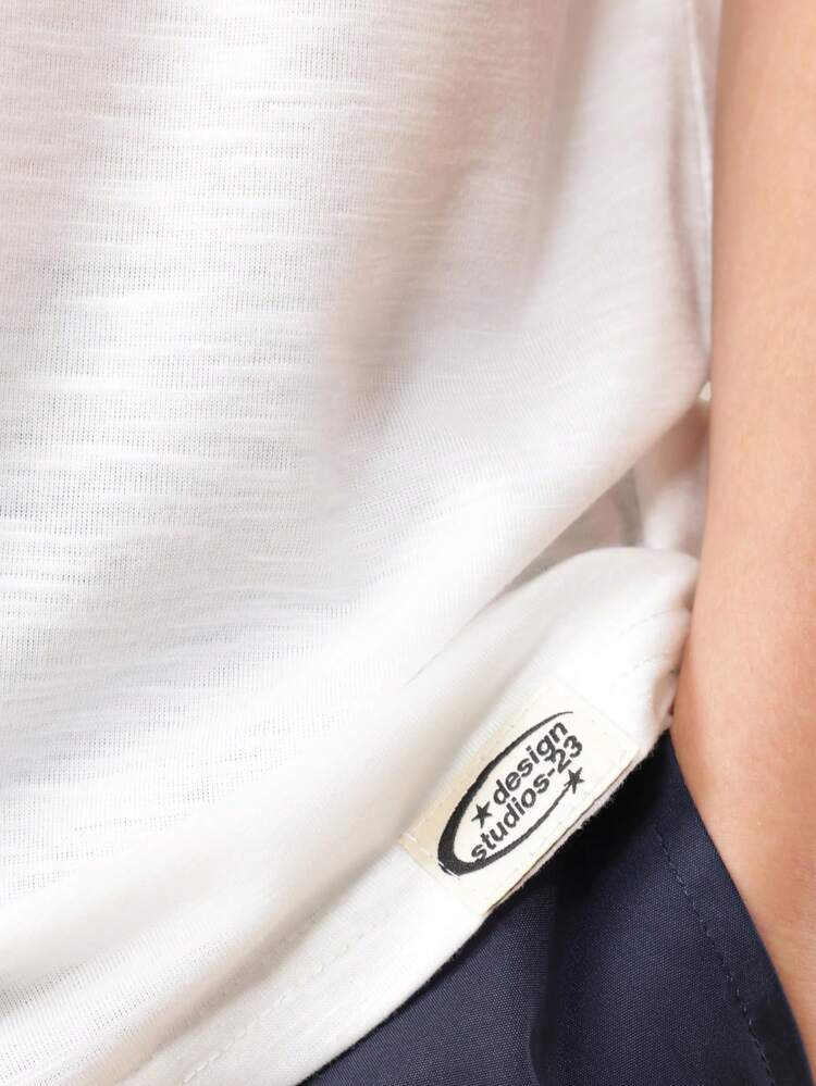 뒷면 프린트가 있는 오버사이즈 크루넥 티셔츠