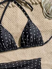 Swim Mod Women's Tropical Polka Dot Print Bikini Two Pieces Bikini Set Set, Casual Holiday,Summer Vacation Outfits - Black and White - View 5