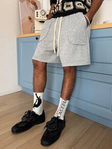 STEELVANCE Men's Summer Casual Sports Shorts With Large Pockets And Drawstring Waist - Light Grey - View 5