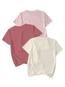 INAWLY Zestaw 3 koszulek z krótkim rękawem, modny wzór z nadrukiem w miniaturową listę kontrolną, luźne bluzki z okrągłym dekoltem dla kobiet, letnie - Wielokolorowe - Zobacz 2