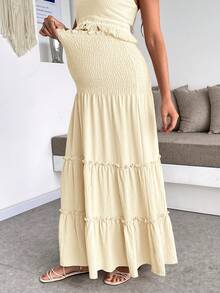 SHEIN 夏季度假风穿搭，浅黄色露背流苏上衣搭配A字喇叭裙，专为孕妇设计。超宽的褶皱腰带舒适贴身，不会勒肚子。两件套。孕妇纯色吊带上衣和荷叶边A字裙两件套，度假米色孕妇连衣裙，孕妇吊带裙，孕妇装，夏季孕妇装，孕妇套装，夏季孕妇装，夏季孕妇两件套，夏季孕妇装，孕妇迎婴派对连衣裙，孕妇装，孕妇服装，孕妇连衣裙，夏季孕妇服装，孕妇写真连衣裙，褶皱连衣裙，黄色连衣裙，女士沙滩裹身裙，Zanzea连衣裙，Wow连衣裙，女士夏季连衣裙，女士夏季套装，女士夏季孕妇装，夏季孕妇装 - 杏色 - 查看 8