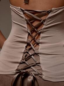 MUSERA Áo kiểu ôm sát cổ yếm đính sequin, chất liệu lưới, thích hợp cho mùa xuân hè, kỳ nghỉ, đi biển, lễ hội ở Ibiza, tiệc tùng, thanh lịch và sang trọng. - Màu Khaki - Xem 5