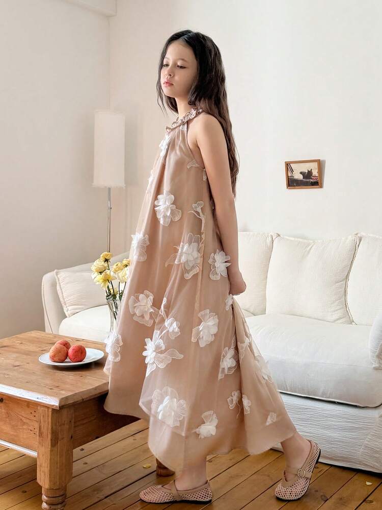 Tween Girls Embroidered Sleeveless Dress Summer