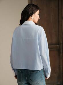 Anewsta 2026 Spring/Summer New Casual Versatile Commuting Lace Embroidered Women Long Sleeve Blouse - Blue and White - View 2