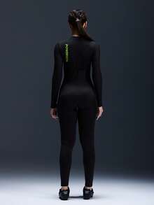 Powerista Mono de ciclismo con estampado de letras y cremallera delantera de manga larga para mujer - Negro - Ver 6