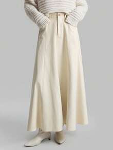 Ontre 2026春夏女装杏色极简A字中长裙，休闲日常穿着，复古极简风格，都市通勤，优雅简约 - 杏色 - 查看 3