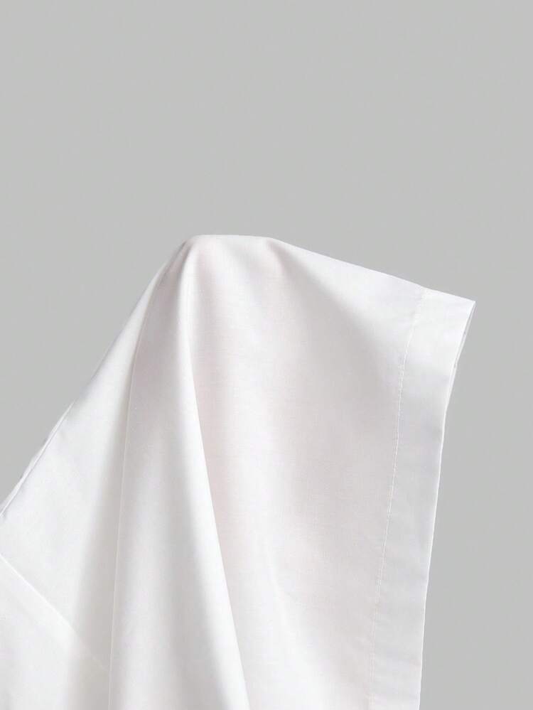 2026 Spring/Summer Women's White Pleated Short Sleeve Casual Pleated Decor Mid-Sleeve Cotton Shirt, Classic Retro Style Blouse, Versatile Elegant Office Wear, Back To School Season