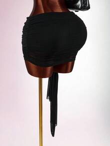 Amplova Women's Mesh Ruched Wrap Tie Bodycon Mini Skirt, Versatile Sexy Avant-Garde Metal Buckle Mini Skirt Suitable For Dates - Black - View 15