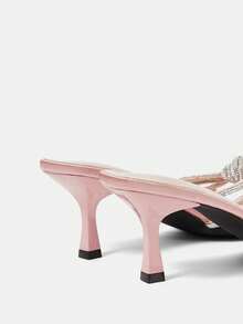 CUCCOO HITCHD 女士时尚白色透明PVC水晶高跟穆勒凉鞋，方头中跟凉鞋，适合通勤、约会、派对、度假、婚礼等场合。 - 粉色2 - 查看 11