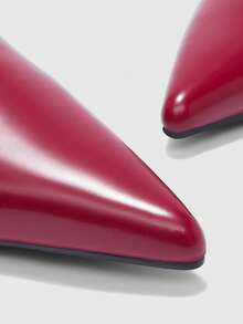 CUCCOO BIZCHIC Women's Patent Leather Pointed Toe T-Strap Backless Stiletto Heel Sandals, Fashionable Minimalist Design For Commuting - Red - View 8