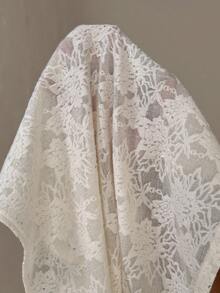 TRNVIE Women's Asymmetrical Shoulder Lace Jacquard Glitter Waist Trim White T-Shirt, Spring/Summer Lace Off Shoulder Top Short Sleeve Lace Top White Lace Top - Apricot - View 7