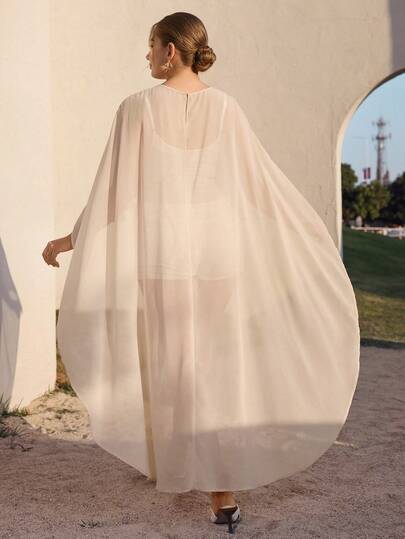 SHEIN Elenzya Plus Size Women Asymmetric Hem Sheer Wavy Hem Casual Blouse