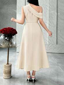 Feyla Elegant Asymmetric Waist Ruched A-Line Cocktail Dress, Suitable For Parties And Social Gatherings - Apricot - View 6