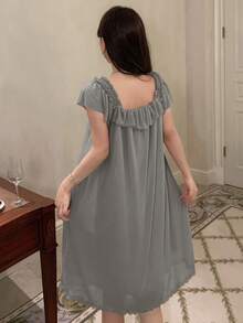 DAZY Vestido ligero de manga corta con volantes de malla, vestido casual de verano dulce para mujeres - Gris - Ver 2