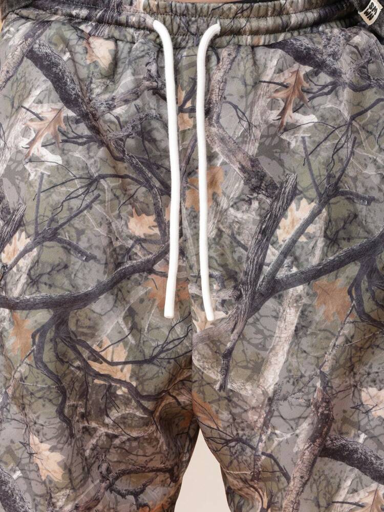 Camouflage Jersey Cargo Shorts With Pockets
