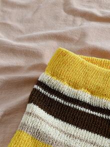 GlowEve 女士撞色条纹图案松紧腰休闲针织短裤 - 彩色 - 查看 5